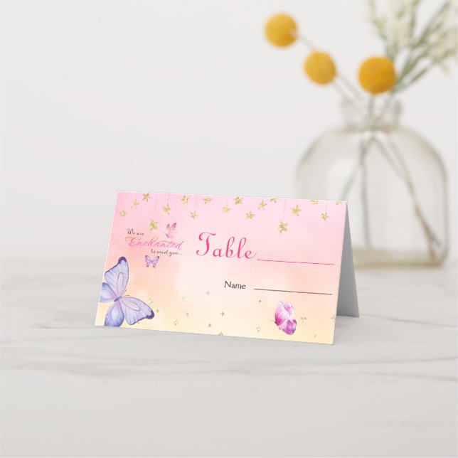 We Are Enchanted To Meet You Butterfly Baby Shower Place Card (Front)
