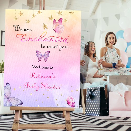 We Are Enchanted To Meet You Butterfly Baby Shower Poster