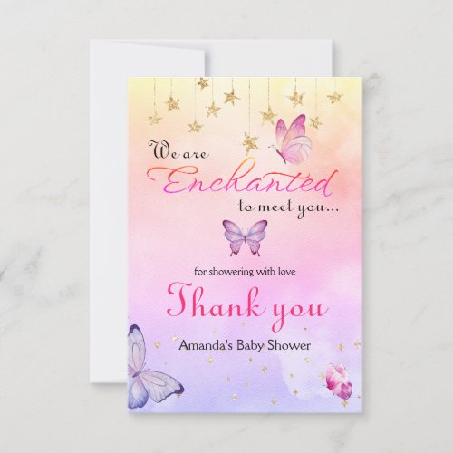 We Are Enchanted To Meet You Butterfly Baby Shower Thank You Card