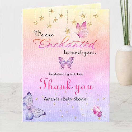 We Are Enchanted To Meet You Butterfly Baby Shower Thank You Card