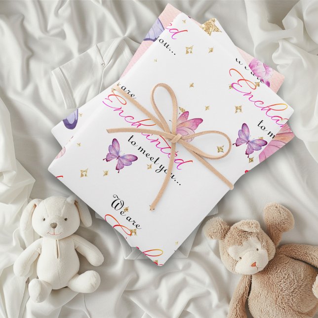 We Are Enchanted To Meet You Butterfly Baby Shower Wrapping Paper Sheets (Creator Uploaded)