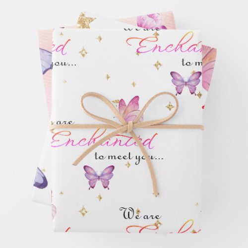 We Are Enchanted To Meet You Butterfly Baby Shower Wrapping Paper Sheets