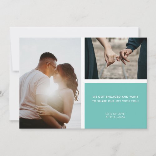 We Are Engaged 2 Photo Grid Mint Green Engagement Invitation