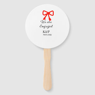 We are engaged add name letter red bow modern text hand fan