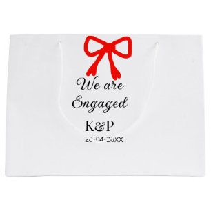 We are engaged add name letter red bow modern text large gift bag
