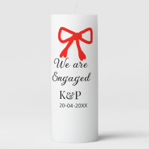 We are engaged add name letter red bow modern text pillar candle