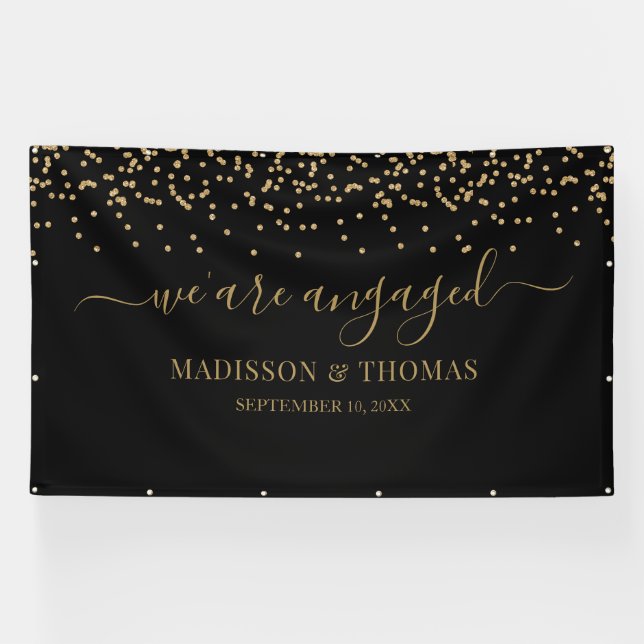We are Engaged black and gold backdrop Banner (Horizontal)