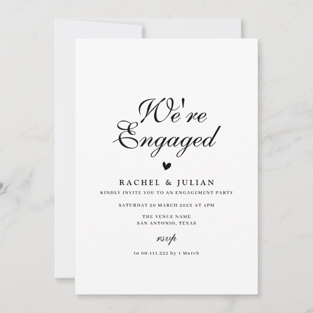 We are engaged black lettering engagement invitation (Front)