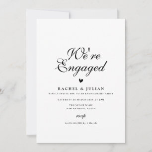 We are engaged black lettering engagement invitation