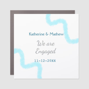 We are engaged blue gray watercolor spiral stylish car magnet