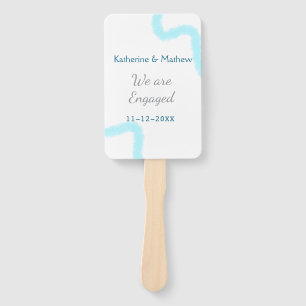 We are engaged blue gray watercolor spiral stylish hand fan