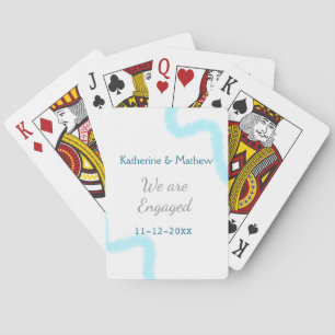 We are engaged blue gray watercolor spiral stylish poker cards