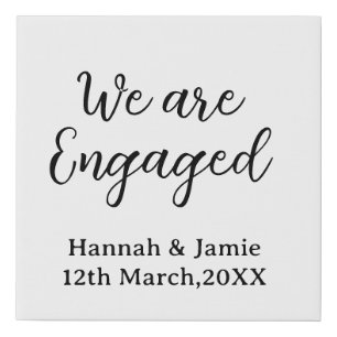 We are Engaged couple name date calligraphystylish Faux Canvas Print