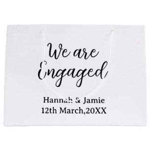 We are Engaged couple name date calligraphystylish Large Gift Bag