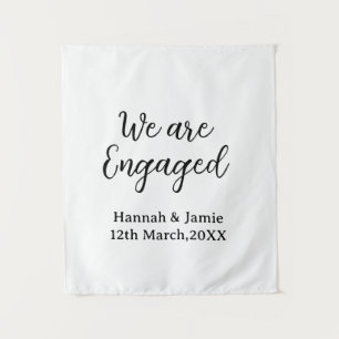 We are Engaged couple name date calligraphystylish Tapestry