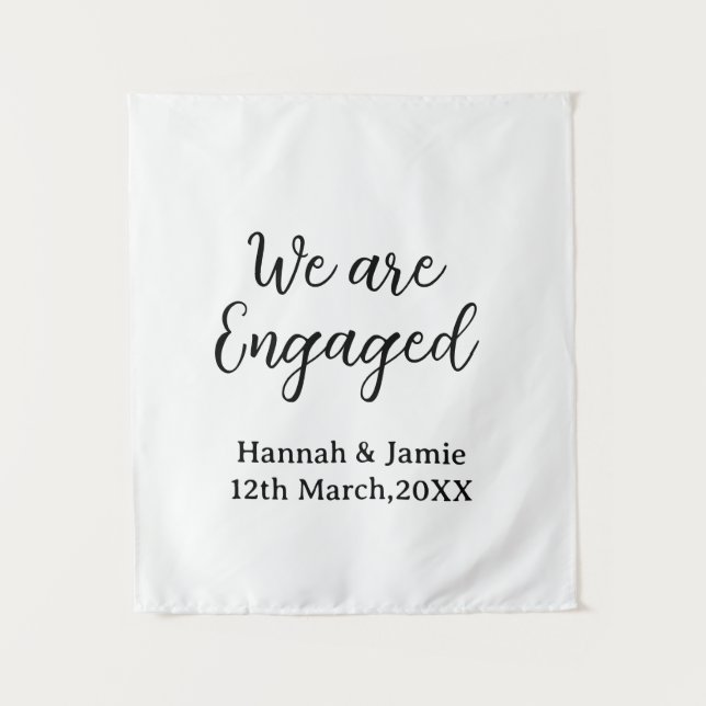 We are Engaged couple name date calligraphystylish Tapestry (Front)