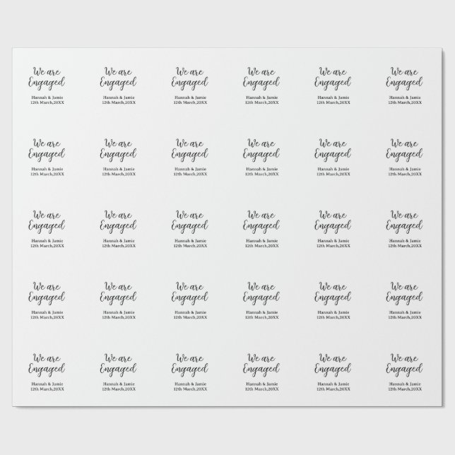 We are Engaged couple name date calligraphystylish Wrapping Paper (Flat)