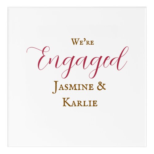 We are engaged couple name romantic stylish simple acrylic print