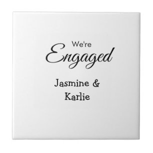 We are engaged couple name romantic stylish simple ceramic tile