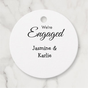 We are engaged couple name romantic stylish simple favor tags