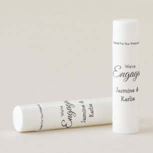 We are engaged couple name romantic stylish simple lip balm