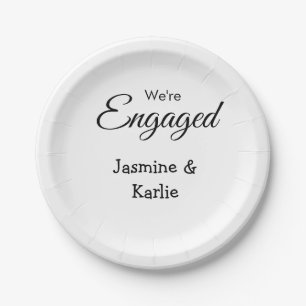 We are engaged couple name romantic stylish simple paper plates