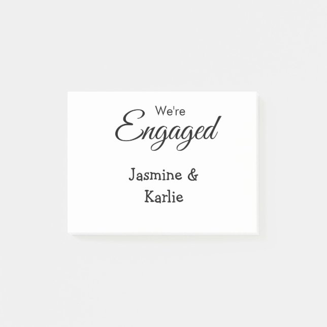 We are engaged couple name romantic stylish simple post-it notes (Front)