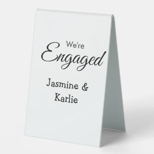 We are engaged couple name romantic stylish simple table tent
