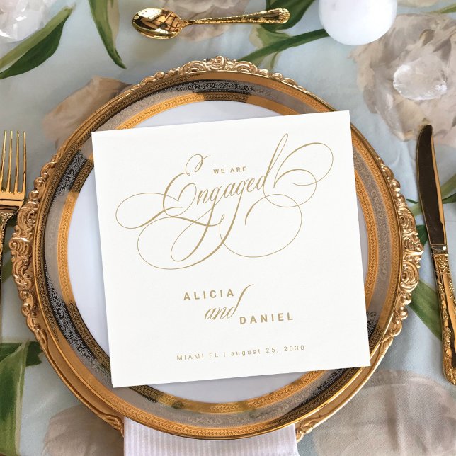 We are engaged gold engagement party napkins (Creator Uploaded)