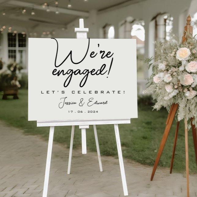 We Are Engaged Minimal Black White Chic Reception  Foam Board (Creator Uploaded)