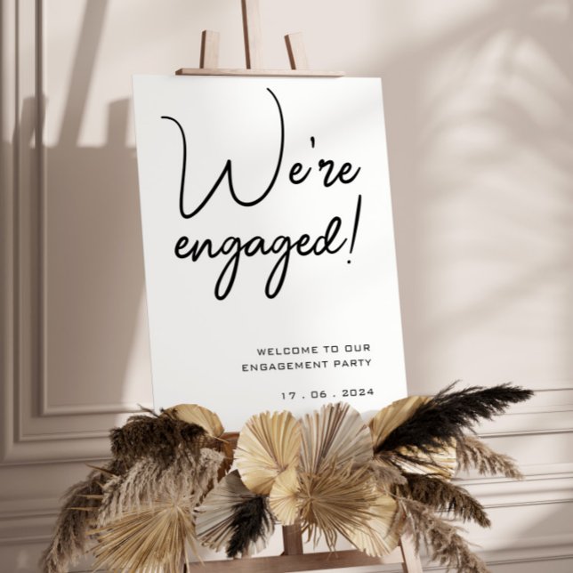 We Are Engaged Minimal Black White Chic Reception  Foam Board (Creator Uploaded)