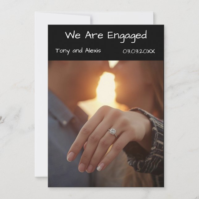 We Are Engaged Photo Announcement Card | Modern  (Front)