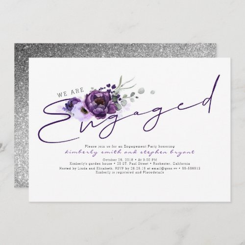 We Are Engaged Purple Flowers Engagement Party Invitation