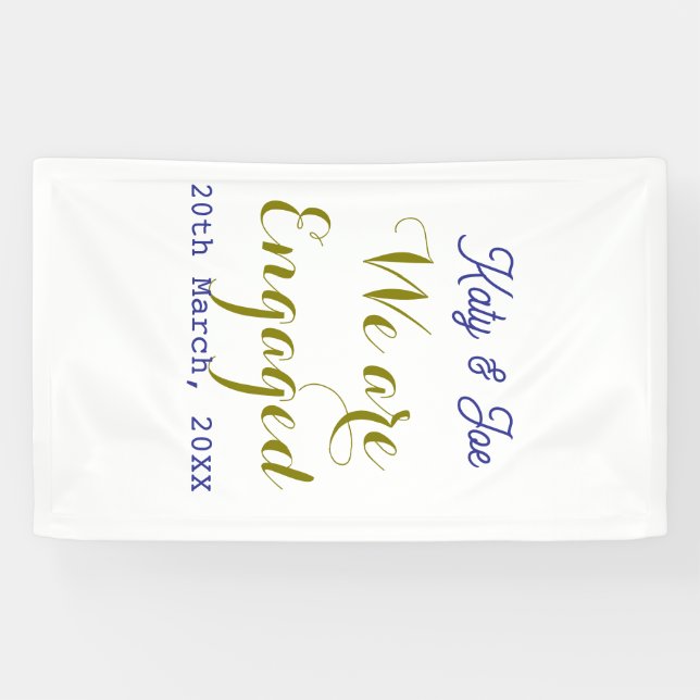 We are Engaged purple gold name date elegant simpl Banner (Horizontal)