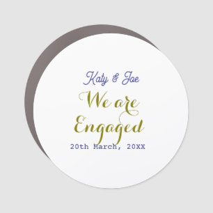 We are Engaged purple gold name date elegant simpl Car Magnet