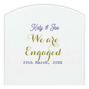 We are Engaged purple gold name date elegant simpl Door Sign