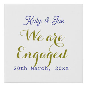 We are Engaged purple gold name date elegant simpl Faux Canvas Print