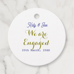 We are Engaged purple gold name date elegant simpl Favor Tags