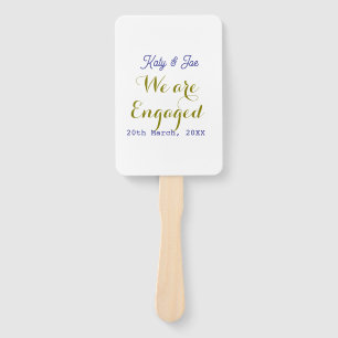 We are Engaged purple gold name date elegant simpl Hand Fan