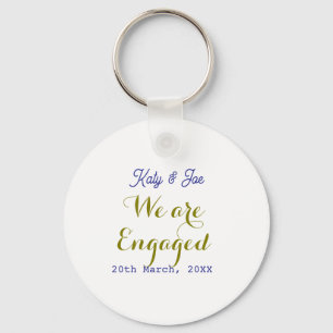 We are Engaged purple gold name date elegant simpl Keychain