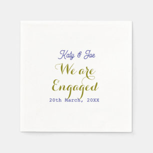 We are Engaged purple gold name date elegant simpl Napkins