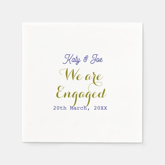 We are Engaged purple gold name date elegant simpl Napkins (Front)