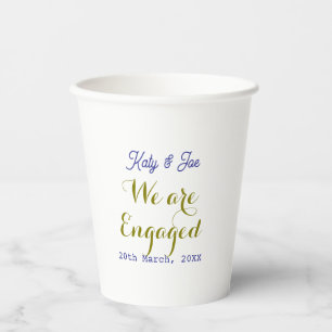 We are Engaged purple gold name date elegant simpl Paper Cups