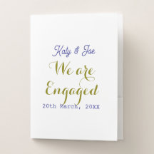 We are Engaged purple gold name date elegant simpl