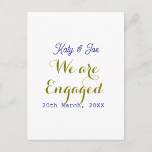 We are Engaged purple gold name date elegant simpl Postcard