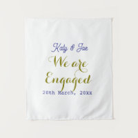 We are Engaged purple gold name date elegant simpl