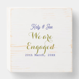 We are Engaged purple gold name date elegant simpl Wooden Box Sign