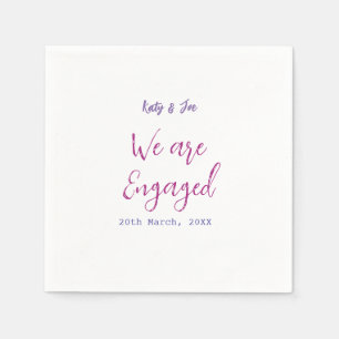 We are Engaged purple pink name date elegant simpl Napkins