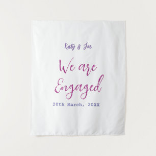 We are Engaged purple pink name date elegant simpl Tapestry