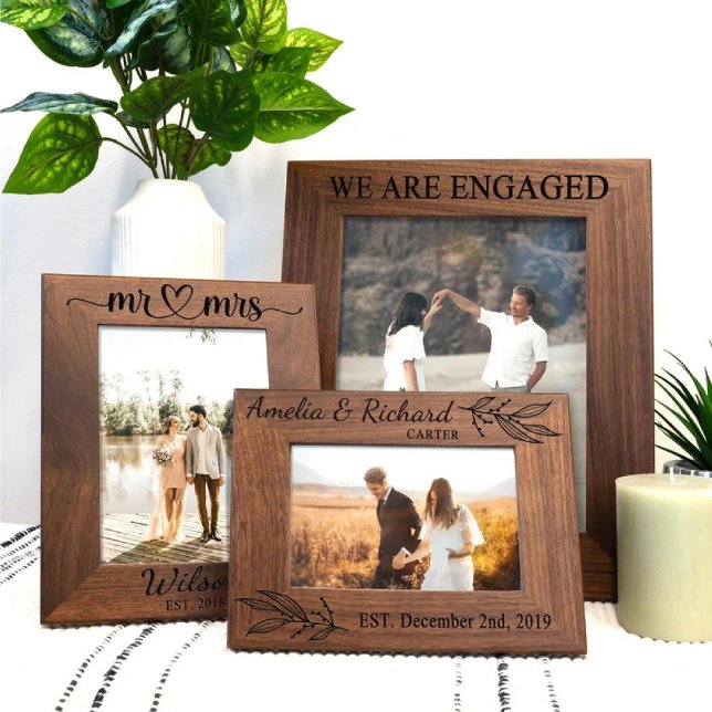 We Are Engaged Rustic Photo frame with Names Engraved Frames (We Are Engaged Rustic Photo frame with Names Engraved Frames)